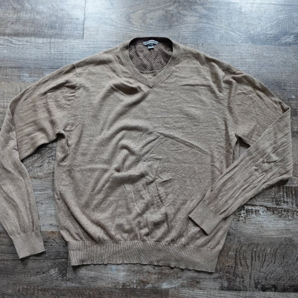 Johnston & Murphy v neck sweater silk angora‎ blend men's Large tan